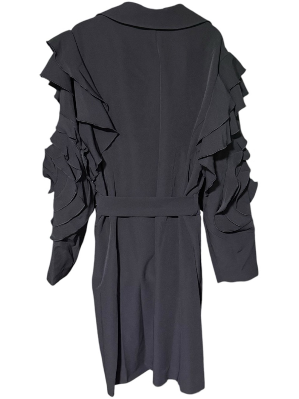Christian Siriano Cassandra Black Ruffled Trench Coat with Gold Buttons size 2x - Picture 4 of 9